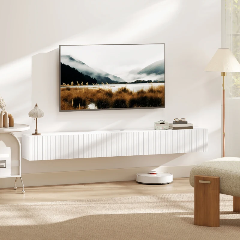 HOMCOM Mobile TV sospeso per TV fino a 182,88 cm, 2 ante ribaltabili, 180x25x22cm, bianco