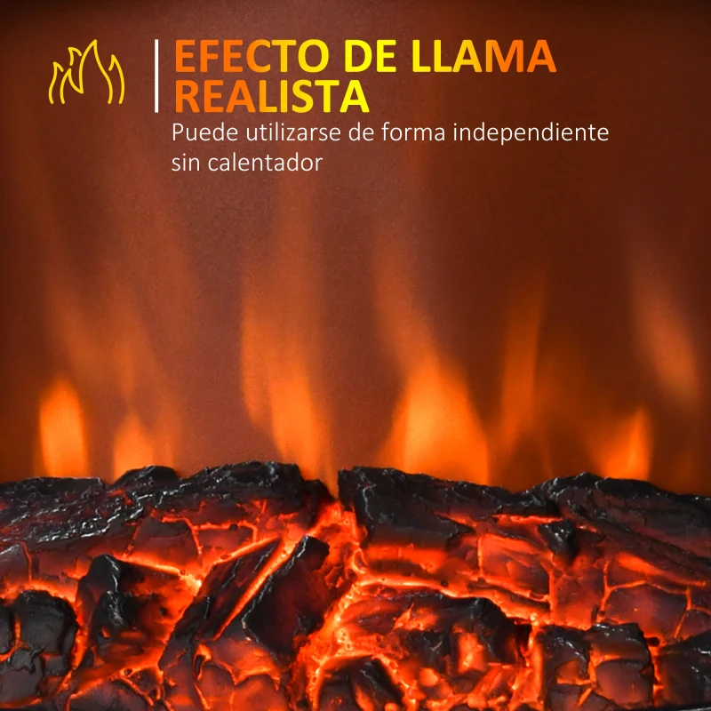 HOMCOM Chimenea Eléctrica Móvil 1000W/2000W Estufa de Pie Silencioso con Efecto de Llamas y Área de Cobertura 30m² Negro