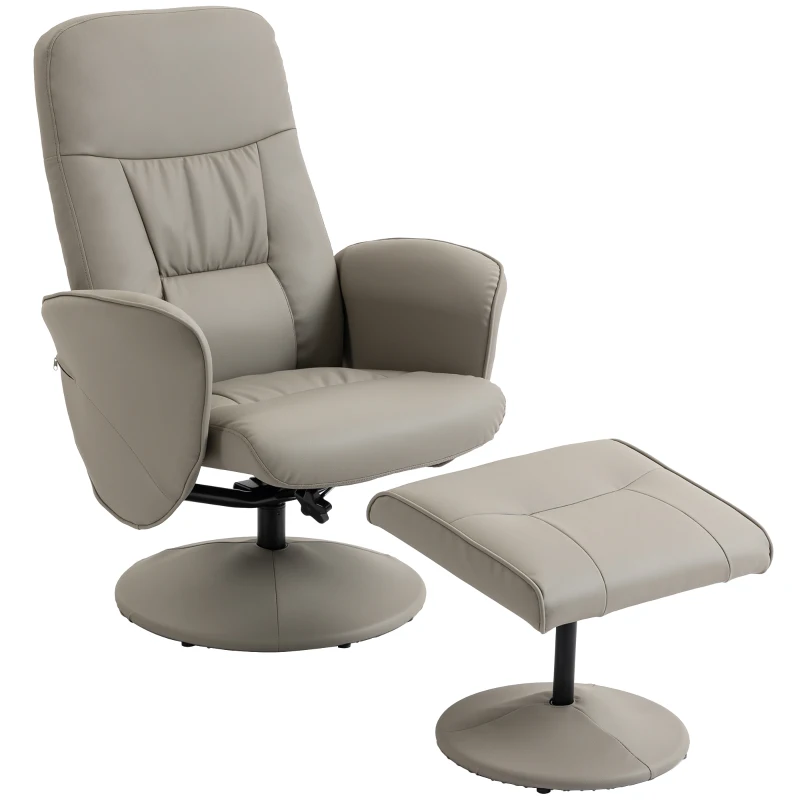 HOMCOM Sillón Relax Reclinable con Reposapiés Respaldo Alto Giratorio 360° Reposabrazos Beige Gris