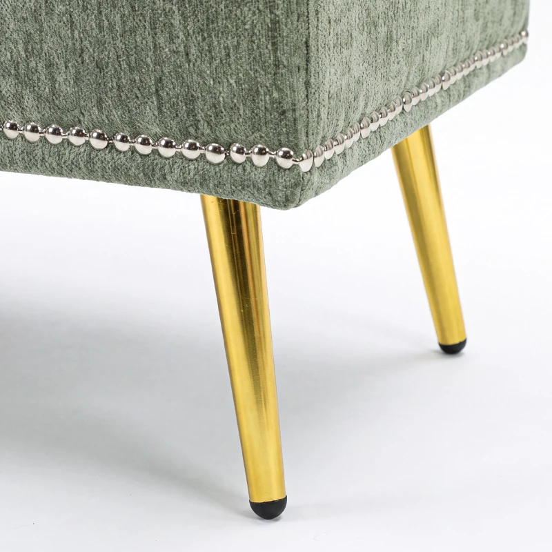 HOMCOM Storage Ottoman, Chenille Upholstered Ottoman Storage Box with Padded Seat, Metal Legs, 114 x 41 x 45 cm, Light Green