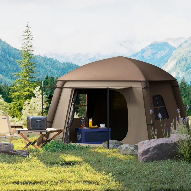 Outsunny Blow Up Tent w/ Hand Pump, Inflatable Camping Tent, Easy Setup 1/2 Person Waterproof Khaki
