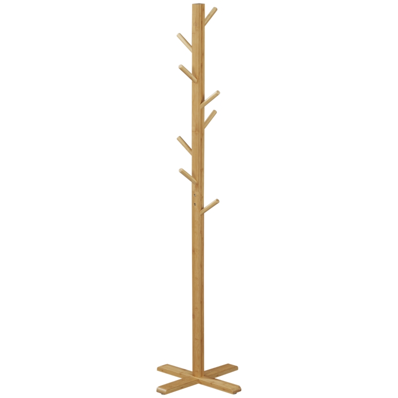 HOMCOM Portemanteau en bambou, portant à vêtements avec 8 patères, pour couloir, chambre, buanderie, bois naturel