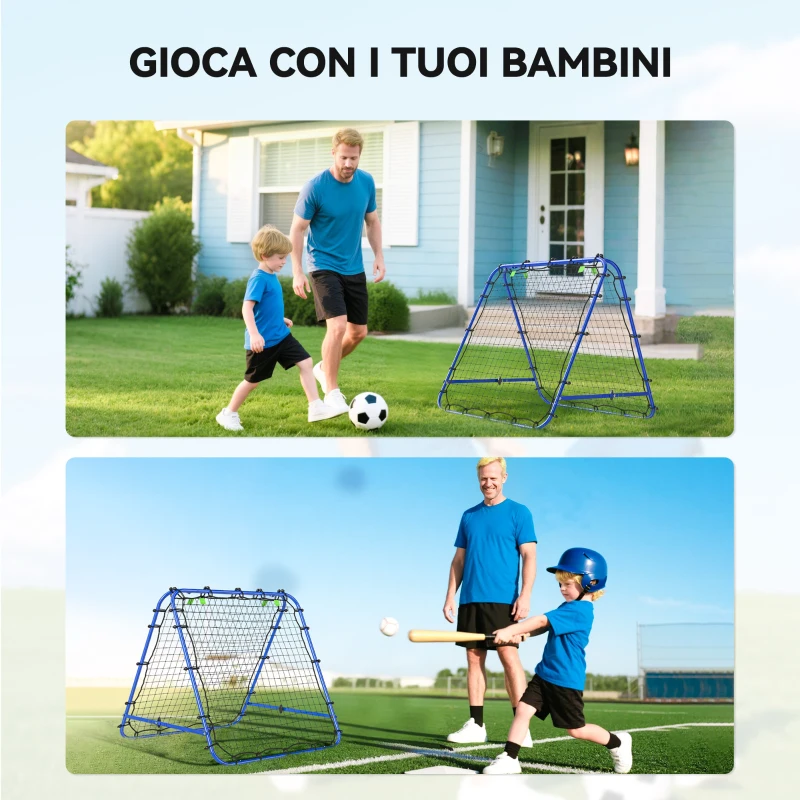 HOMCOM Rete da Calcio Rebounder Pieghevole con Angolo Regolabile e Picchetti, 100x95x90 cm, Blu