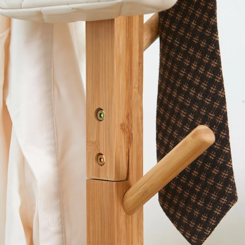 HOMCOM Portemanteau en bambou, portant à vêtements avec 8 patères, pour couloir, chambre, buanderie, bois naturel