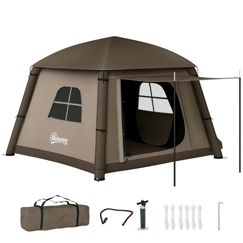 Outsunny Opblaasbare Campingtent voor 1-2 Personen Outdoor Familie Tent met Haak, Luchtpomp, Vensters en Deuren voor 4 Seizoenen