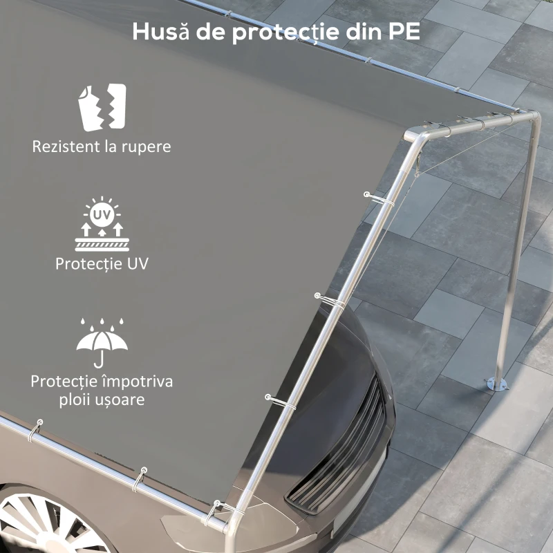 Outsunny Acoperiș pentru garaj 3 x 6m, Husă de schimb rezistentă la UV cu corzi elastice, Gri închis