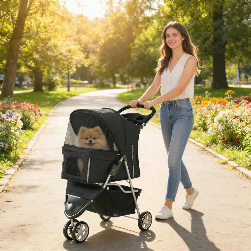 PawHut 3 Wheel Pet Stroller for Small and Miniature Dogs, Black