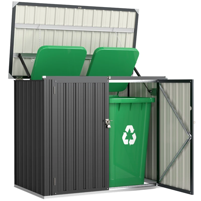 Outsunny Afvalcontainerbox voor 2 containers met slot en openklapbaar deksel - Donkergrijs