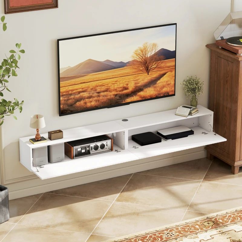 HOMCOM Mobile TV sospeso per TV fino a 182,88 cm, 2 ante ribaltabili, 180x25x22cm, bianco