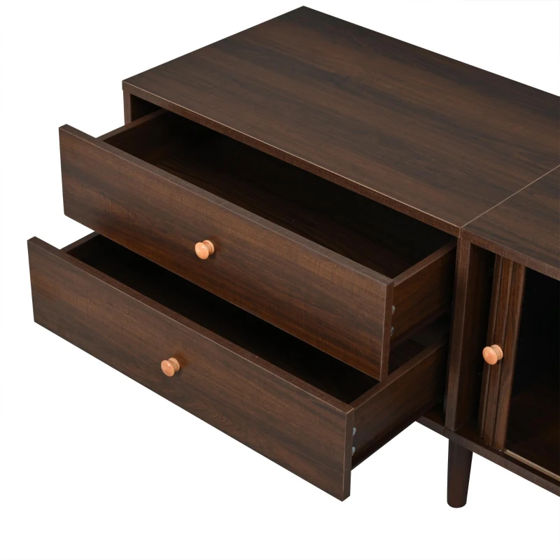 Stylish TV Cabinet for up to 80-Inch Screens, Spacious Unit with 8 Support Legs, 180L x 40W x 46.5H cm, Walnut