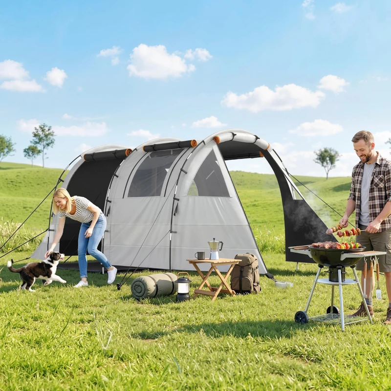 Outsunny Tenda da Campeggio 4-5 Persone con Copertura Oscurante, Impermeabile con Borsa di Trasporto, Kaki