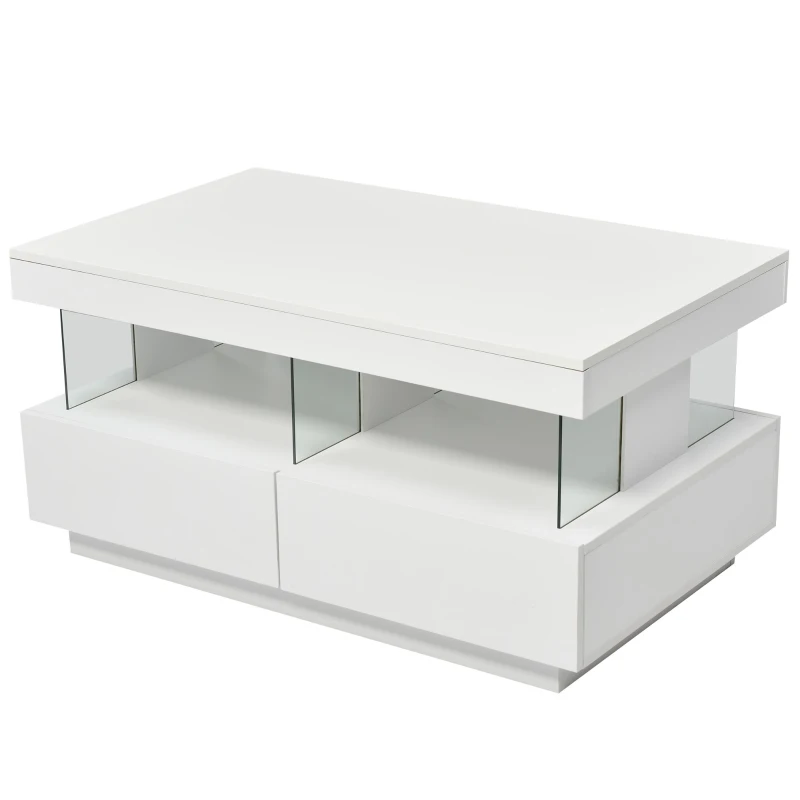 High-Gloss LED Coffee Table with App-Controlled Lights, Modern Center Table with Sleek Contemporary Design, 100L x 60W x 49.5H cm, White
