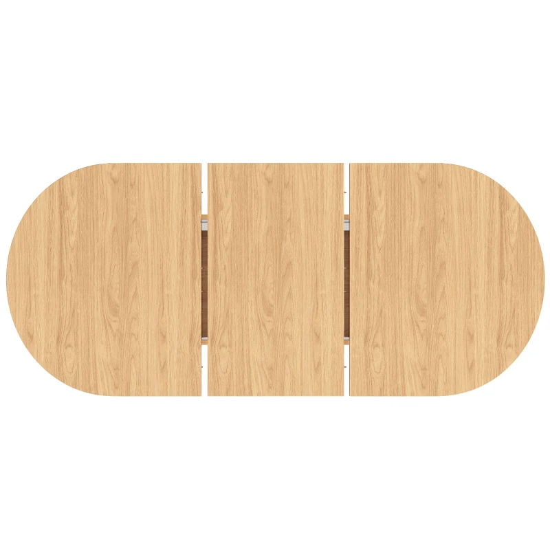 Extendable Dining Table with Vertically Grooved Legs, Space-Saving Dinner Table with Storage Compartment, 160L x 80W x 76H cm, Natural Wood