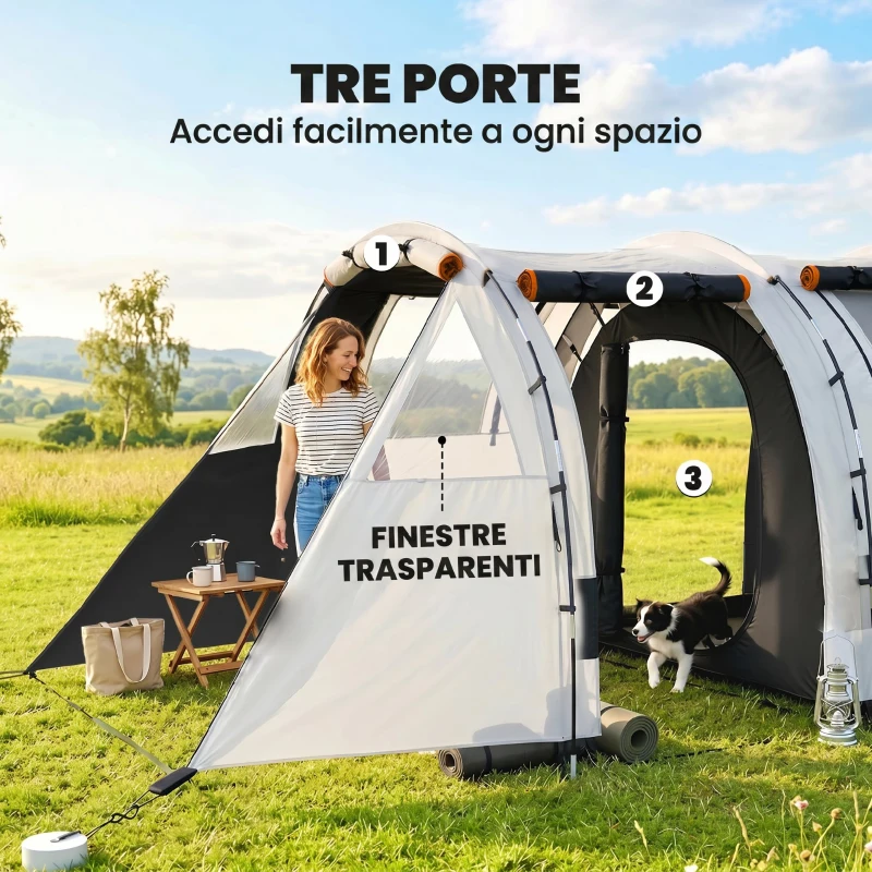 Outsunny Tenda da Campeggio 4-5 Persone con Copertura Oscurante, Impermeabile con Borsa di Trasporto, Kaki