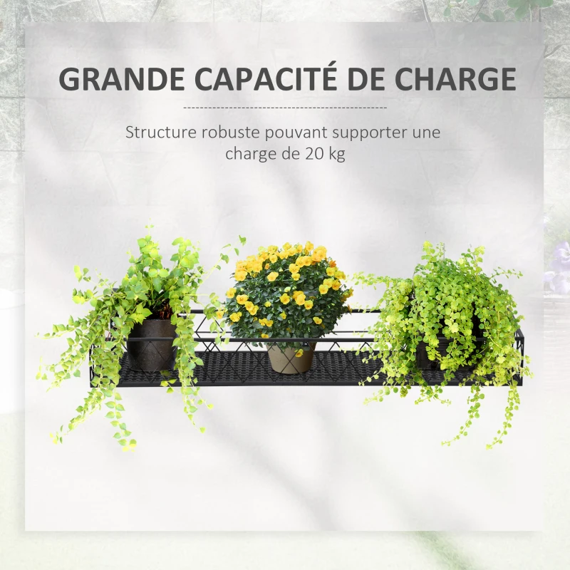 Outsunny Support de Pot de Fleurs Suspendu en Métal avec Fixations Réglables, Jardinière pour Balcon, Dim. 100L x 31l x 12H cm, Noir