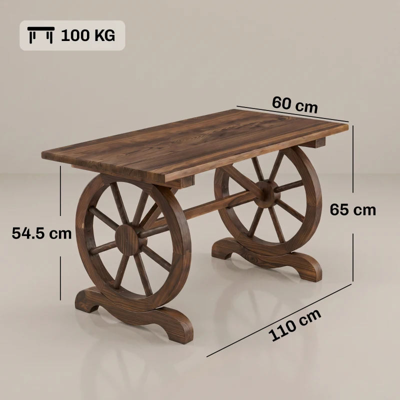 Outsunny Tavolo da Giardino Stile Country con Gambe a Ruota, in Legno di Abete Resistente alle Intemperie, 110x60x65 cm