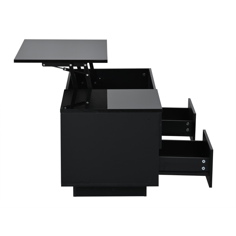 Lift-Top Coffee Table with App-Controlled RGB LED Lights, High-Gloss Center Table with Hidden Compartment, 100L x 45W x 43H cm, Black