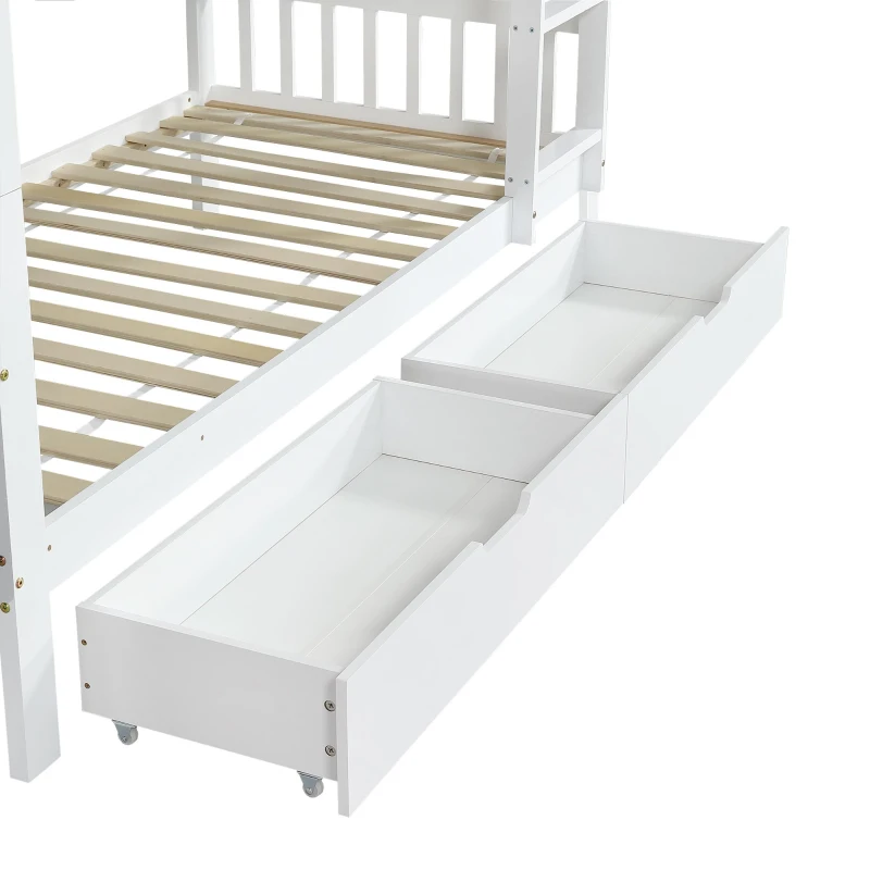 Space‑Saving Children's Bunk Bed with Safe Three-Step Ladder, Versatile Storage Bed with Under-Bed Sliding Drawers, 198L x 98W x 152H cm, White