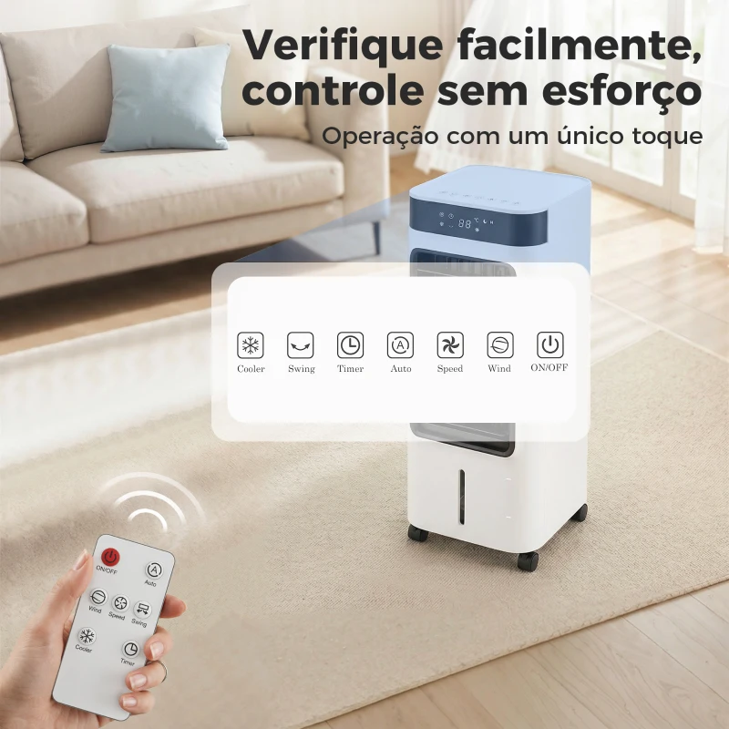 HOMCOM Arrefecedor de ar portátil 3 em 1 resfriador humidificador e ventilador, 3 velocidades 3 modos, branco