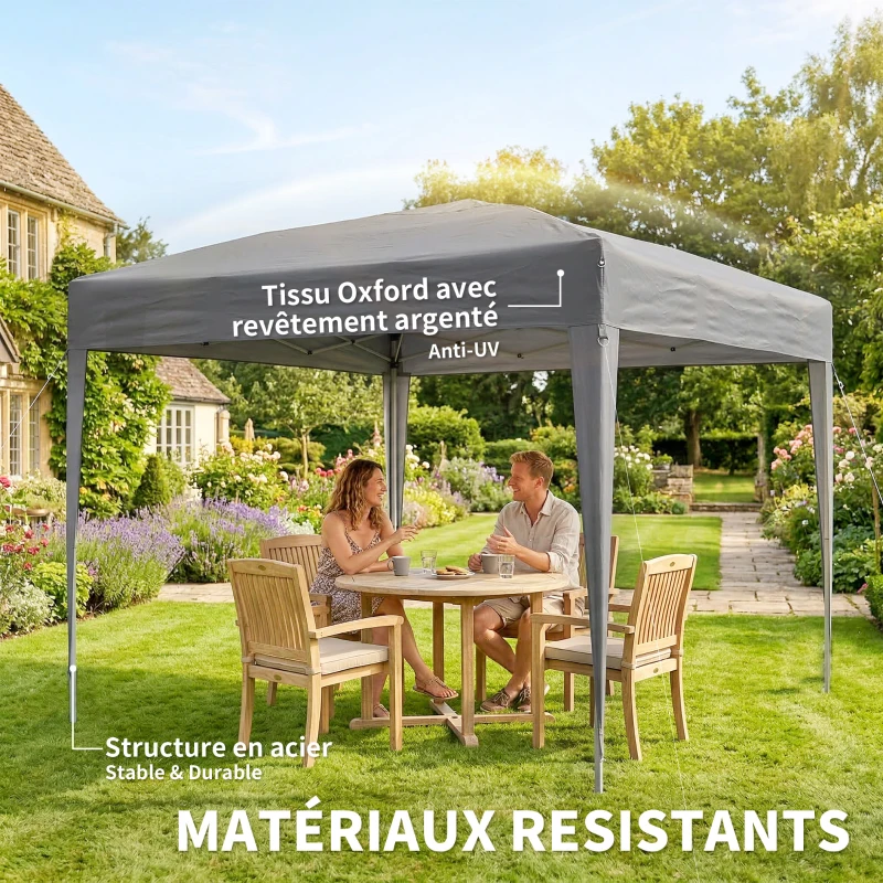 Outsunny Tonnelle pop-up barnum de jardin pliant anti-UV + sac de transport acier Oxford 2,95 x 2,95 x 2,55 m gris