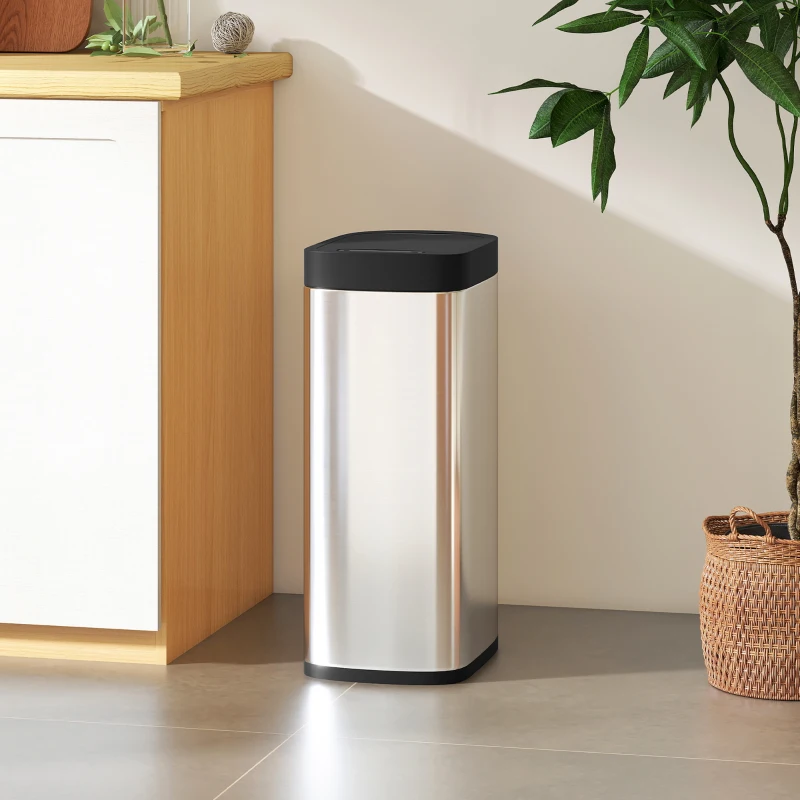 HOMCOM Coș de gunoi automat pentru bucătărie 50 L, coș cu senzor de mișcare, funcționează pe baterii, 26,5x35,5x68 cm, argintiu