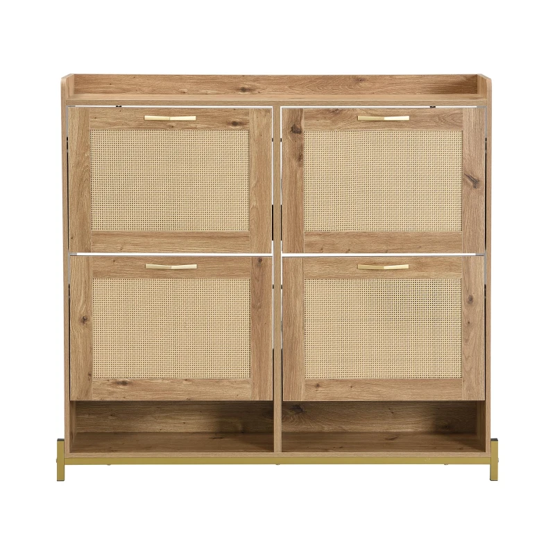 Modern Shoe Cabinet with Space-Saving 4-Door Design, Sturdy Storage Cabinet with Metal Frame and Top Shelf, 108.5L x 24W x 100H cm, Natural
