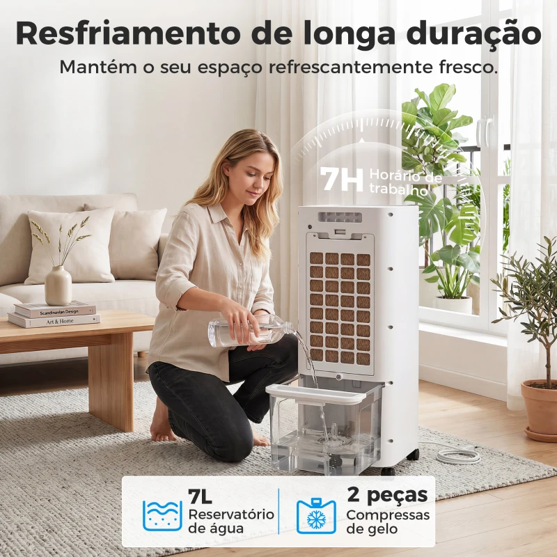 HOMCOM Arrefecedor de ar portátil 3 em 1 resfriador humidificador e ventilador, 3 velocidades 3 modos, branco