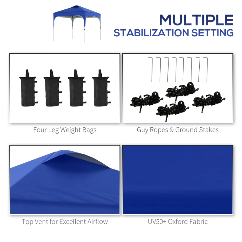 Outsunny 3 x 3 (M) Pop Up Gazebo, UPF 50+ Foldable Canopy Tent with Carry Bag with Wheels and Four Leg Weight Bags, Height Adjustable for Outdoor Garden Patio Party, Blue