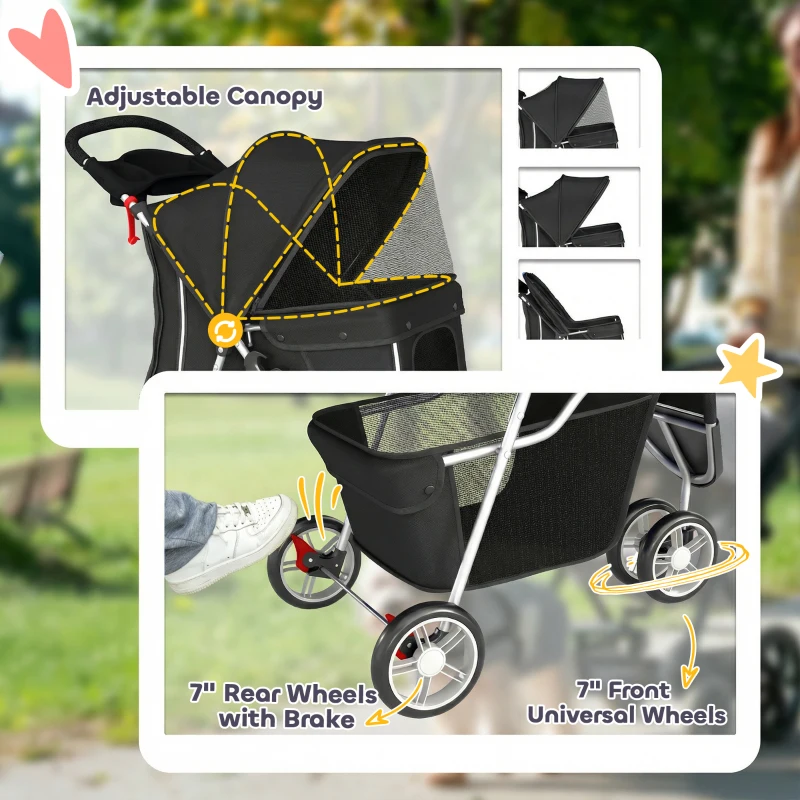 PawHut 3 Wheel Pet Stroller for Small and Miniature Dogs, Black