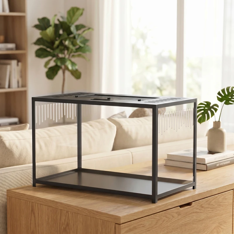 PawHut Cușcă pentru hamster din acrilic și metal cu bază adâncă, capac rabatabil, ventilații laterale, 80x45x50,5cm, negru