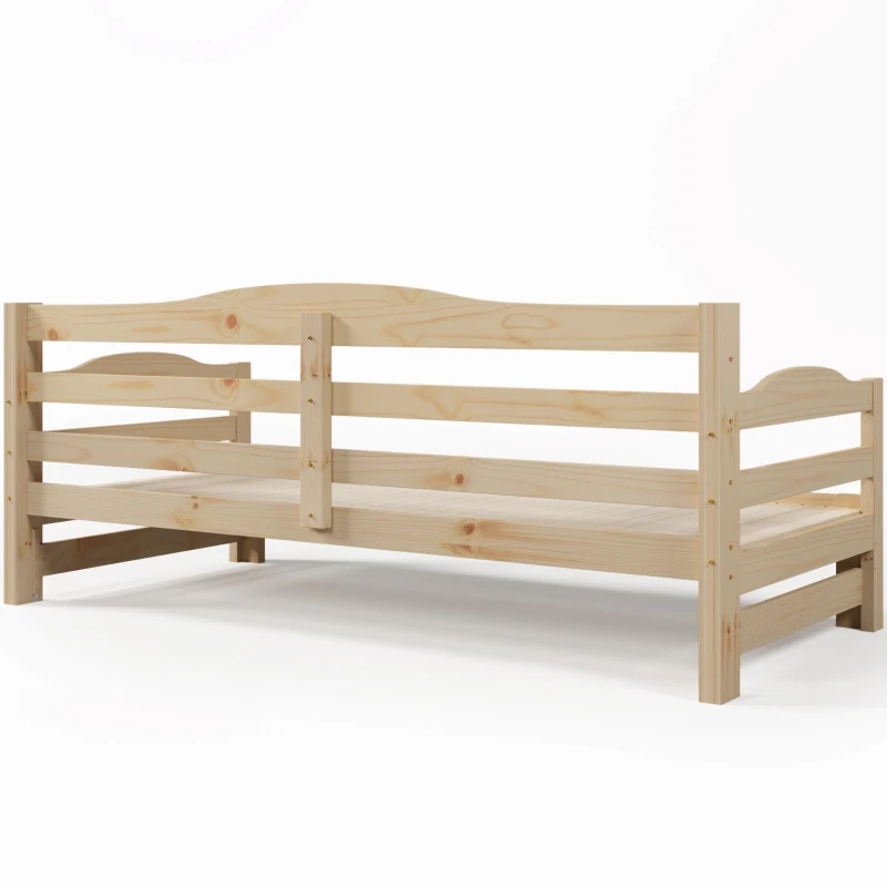 Stylish Cabin Bed with Pull-Out Trundle and Practical Storage, Natural Finish Wooden Bed Frame with MDF Slatted Base, 196L x 187W x 73H cm, Natural