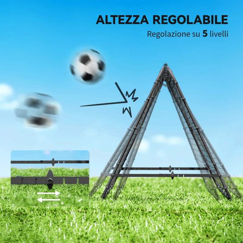 HOMCOM Rete da Calcio Rebounder Pieghevole con Angolazione Regolabile e Picchetti, in PE e Metallo, 100x95x90 cm, Nero