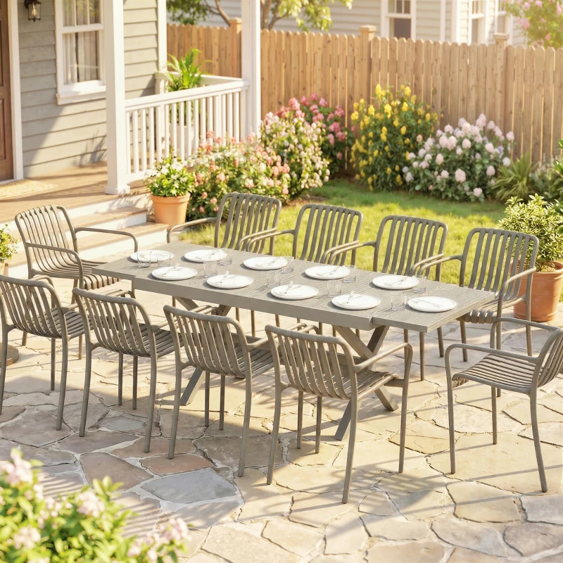 Outsunny Tavolo da Giardino Allungabile per 8-10 Persone, in Alluminio e Acciaio, 154/214x85x73 cm, Grigio