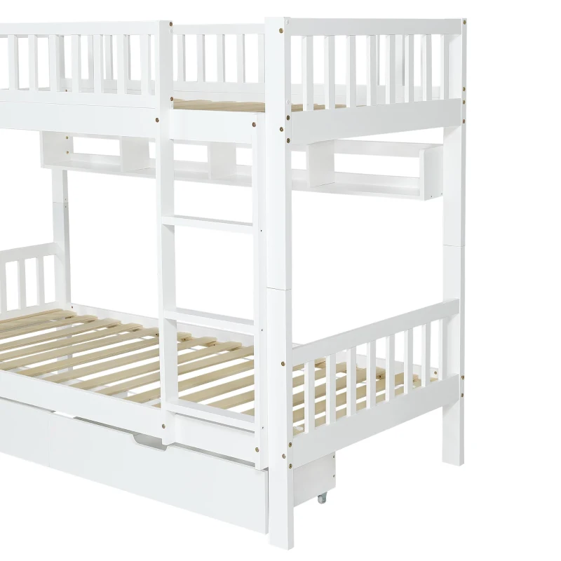 Space‑Saving Children's Bunk Bed with Safe Three-Step Ladder, Versatile Storage Bed with Under-Bed Sliding Drawers, 198L x 98W x 152H cm, White