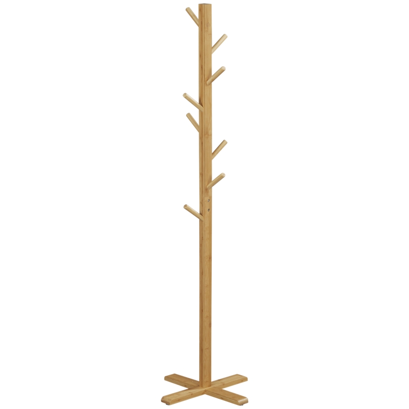 HOMCOM Portemanteau en bambou, portant à vêtements avec 8 patères, pour couloir, chambre, buanderie, bois naturel