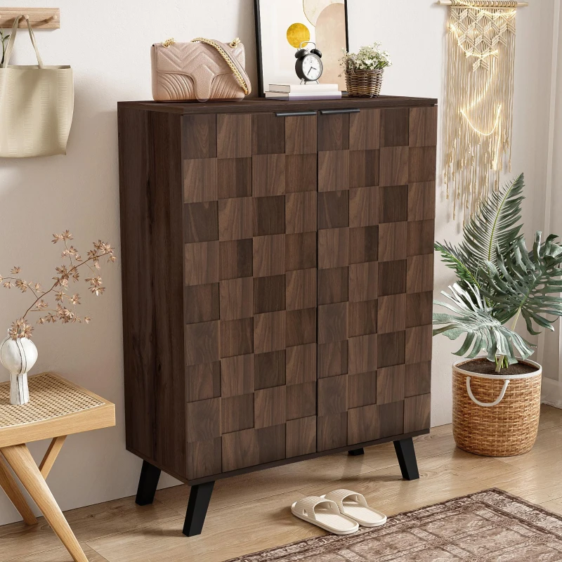 Space-Saving Shoe Cabinet with Adjustable Shelves, Modern Hallway Storage with Soft-Closing Hinges, 80L x 35W x 110H cm, Wood