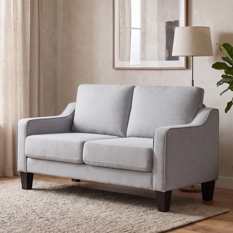 HOMCOM Canapea modernă cu 2 locuri, compactă, din țesătură cu efect de in, 136x77x86 cm, gri deschis