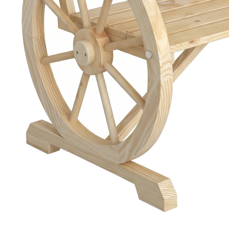 Outsunny Tuinbank, Wagenwiel-ontwerp, voor 2 personen, natuurlijk hout, donkerbruin, 105,5 x 56 x 79 cm, Natuurlijk
