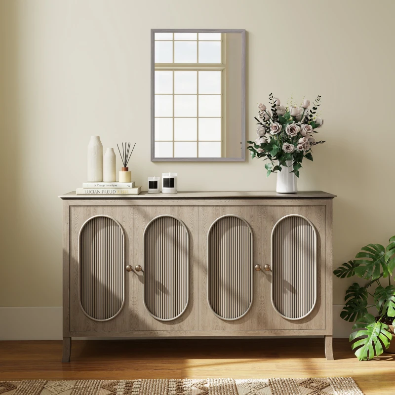 HOMCOM Espelho de Parede 50x70 cm Moldura em Imitação de Madeira Montagem Fácil Inclui Parafusos