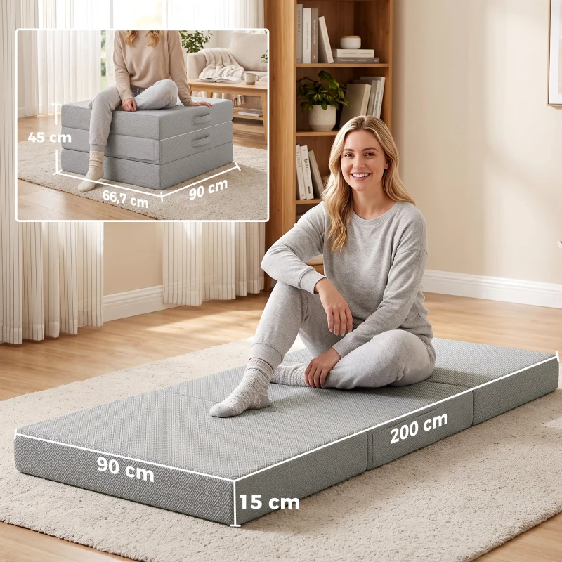HOMCOM Materasso pieghevole 200x90 cm, spessore 15 cm, fodera lavabile, certificato OEKO-TEX