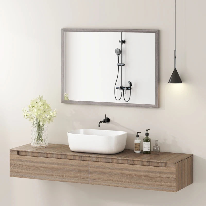 HOMCOM Oglindă de perete, 50 x 70 cm, cadru cu aspect lemn, montare simplă, incl. șuruburi