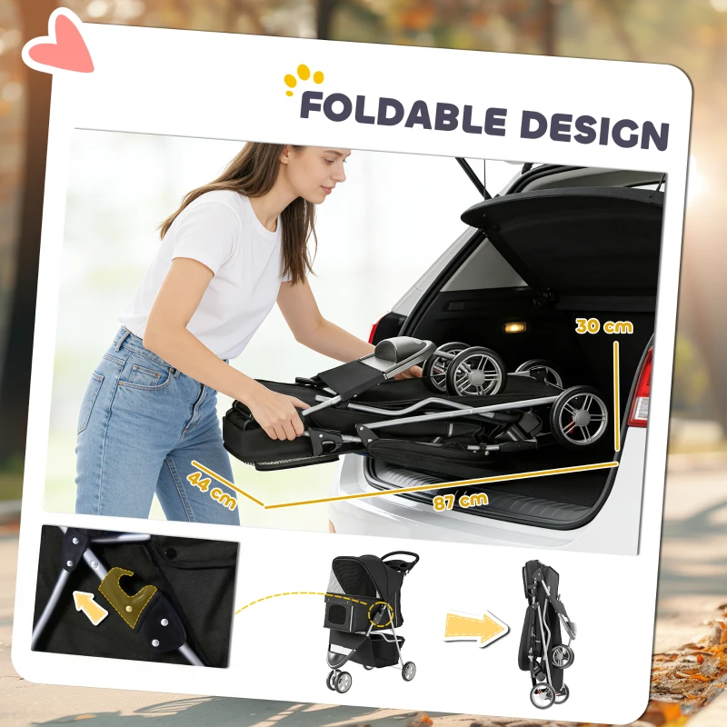 PawHut 3 Wheel Pet Stroller for Small and Miniature Dogs, Black