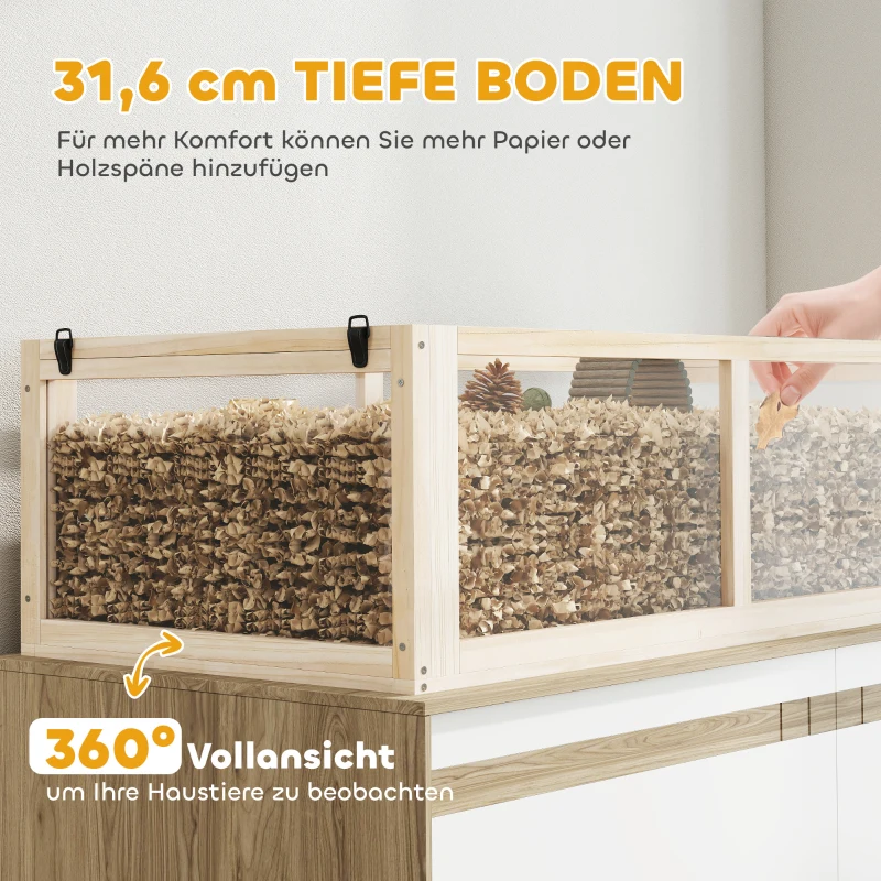 PawHut Houtenen hamsterskooi 3 verdiepingen knaagdierkooi met wip, looprad en huisje 95 x 53 x 76 cm natuurhout