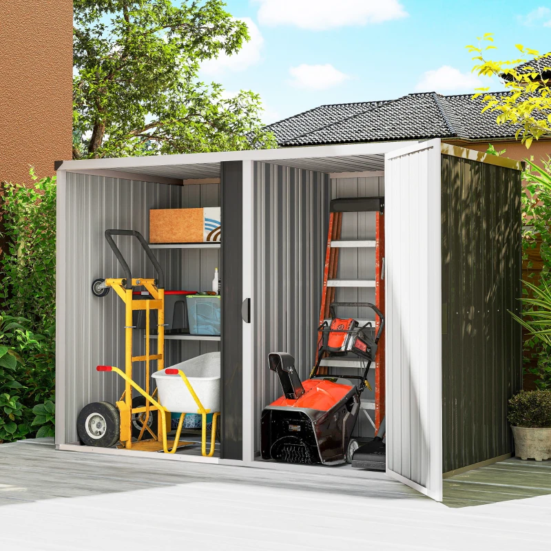 Outsunny Capanno da Giardino in Acciaio Zincato, Porta Bloccabile, 231 x 125 x 162 cm, Grigio