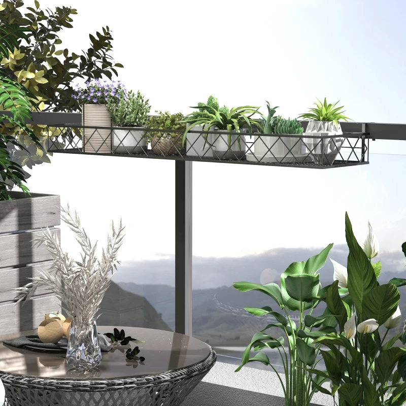 Outsunny Support de Pot de Fleurs Suspendu en Métal avec Fixations Réglables, Jardinière pour Balcon, Dim. 100L x 31l x 12H cm, Noir