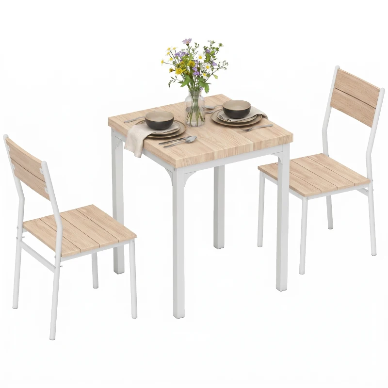 HOMCOM Three-Piece Minimal and Compact Dining Set, Oak Wood Effect