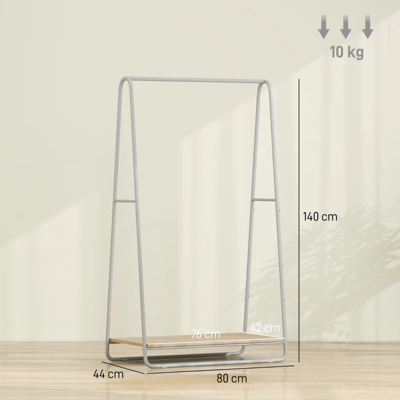 HOMCOM Perchero 3 en 1 Perchero con Estante para Zapatos Barras Superior y Laterales Estructura de Metal Natural y Gris