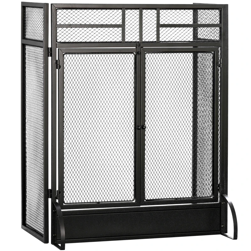 HOMCOM Salvachispas Plegable Pantalla Protectora de Chimenea de 3 Paneles con Doble Puerta y Pies 120x11,5x79 cm Negro