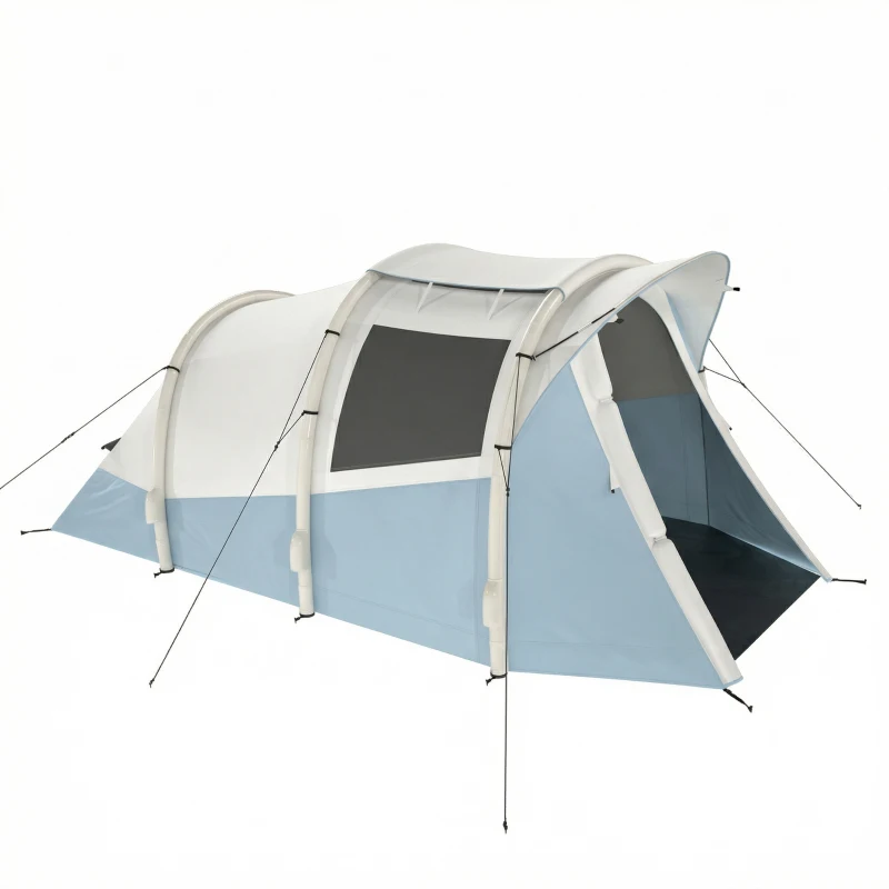 Outsunny Inflatable Camping Tent w/ Air Pump, Easy Setup 2-3 Person Blow Up Tent, Light Blue