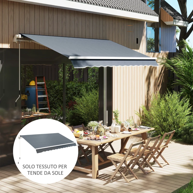 Outsunny Telo di Ricambio per Tenda Parasole Retrattile 4x3 m in Poliestere Anti UV 50+ Grigio